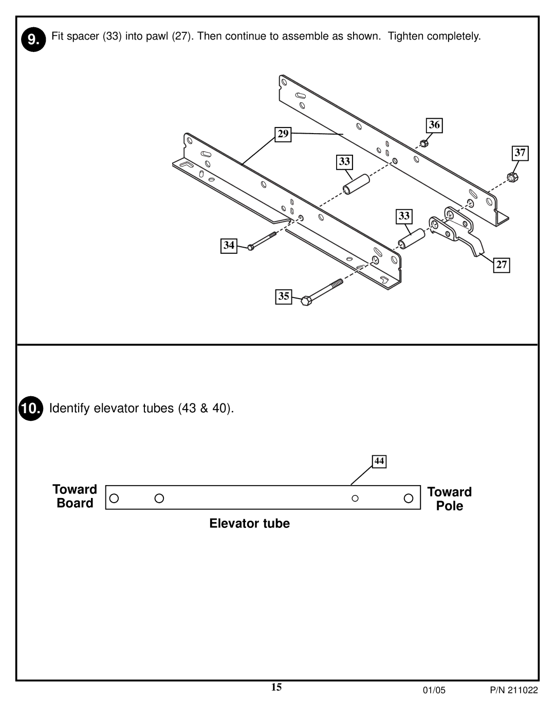 Huffy Portable System manual Identify elevator tubes 43 