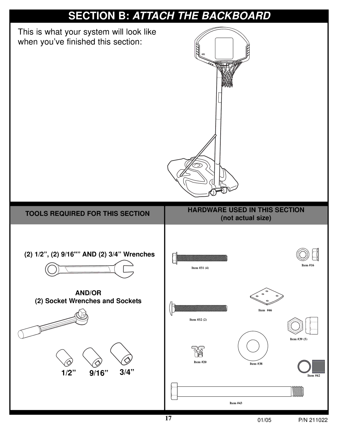 Huffy Portable System manual Section B Attach the Backboard 