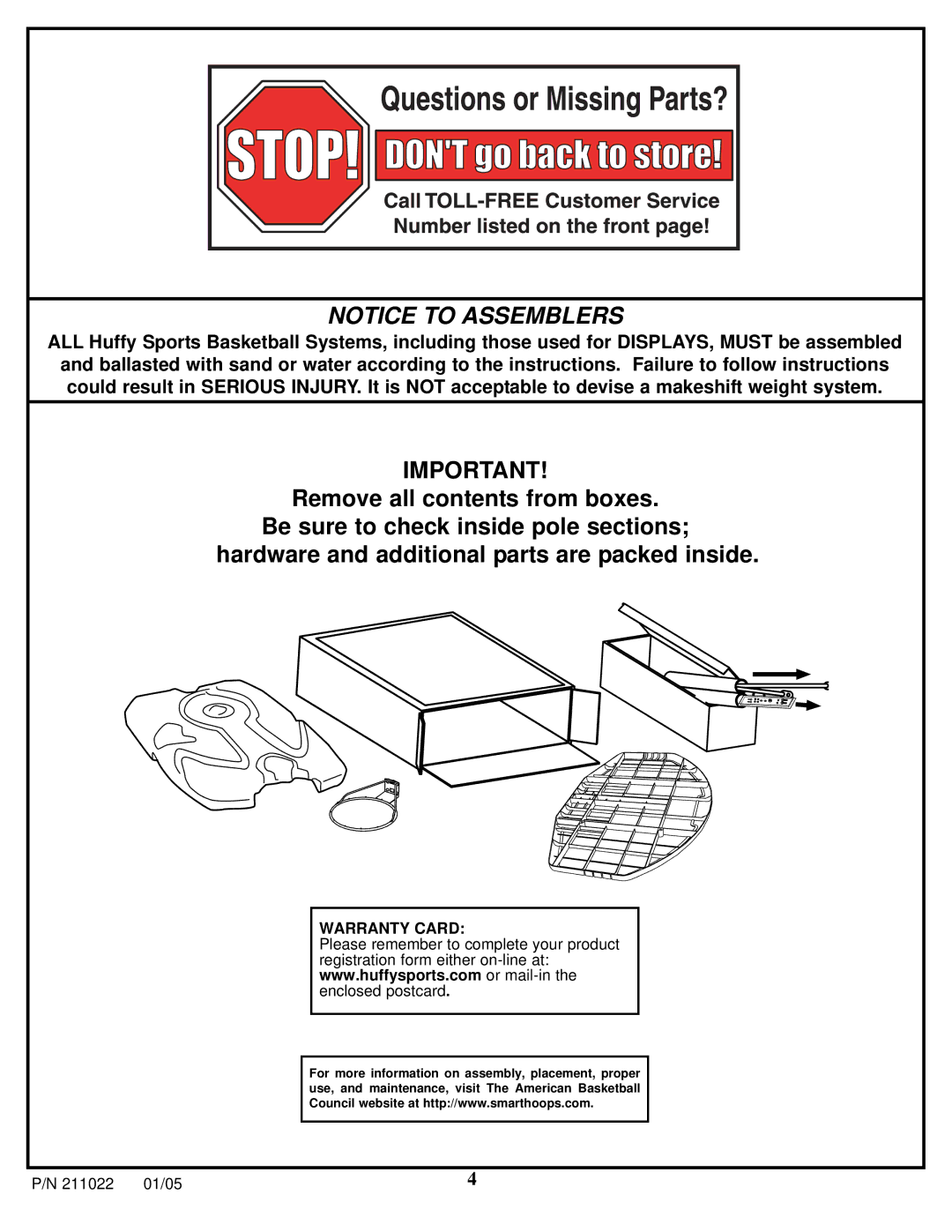 Huffy Portable System manual Warranty Card 