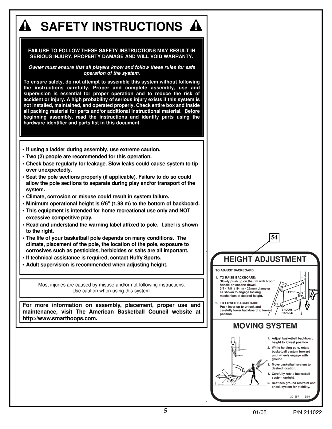 Huffy Portable System manual Safety Instructions 