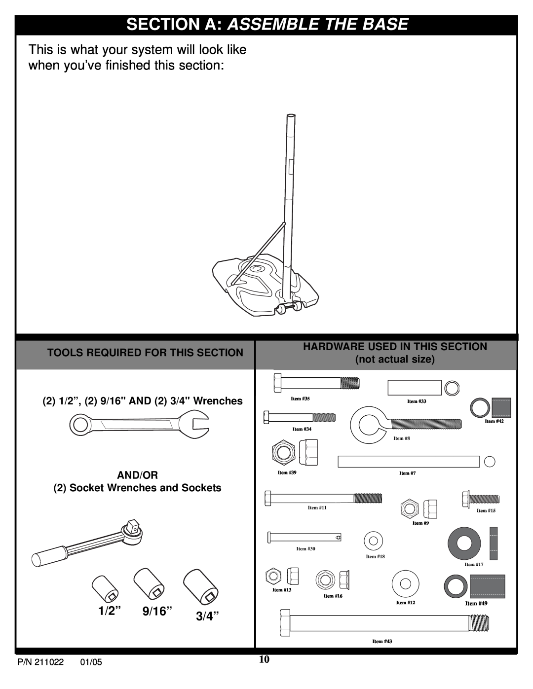 Huffy Portable System manual Section A Assemble The Base, 1/2” 9/16” 3/4”, AND/OR 2 Socket Wrenches and Sockets 