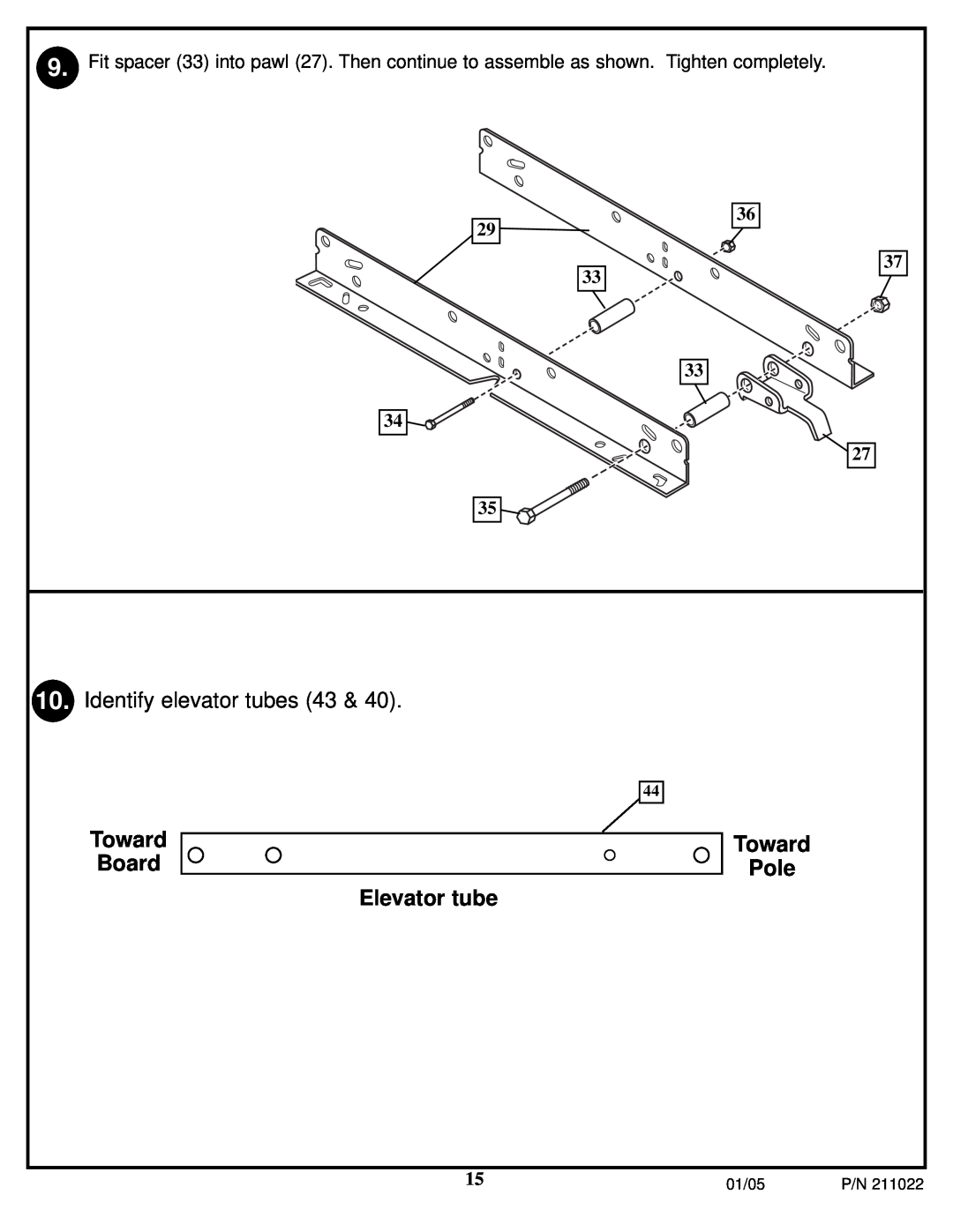 Huffy Portable System manual Toward, Board, Pole, Elevator tube 