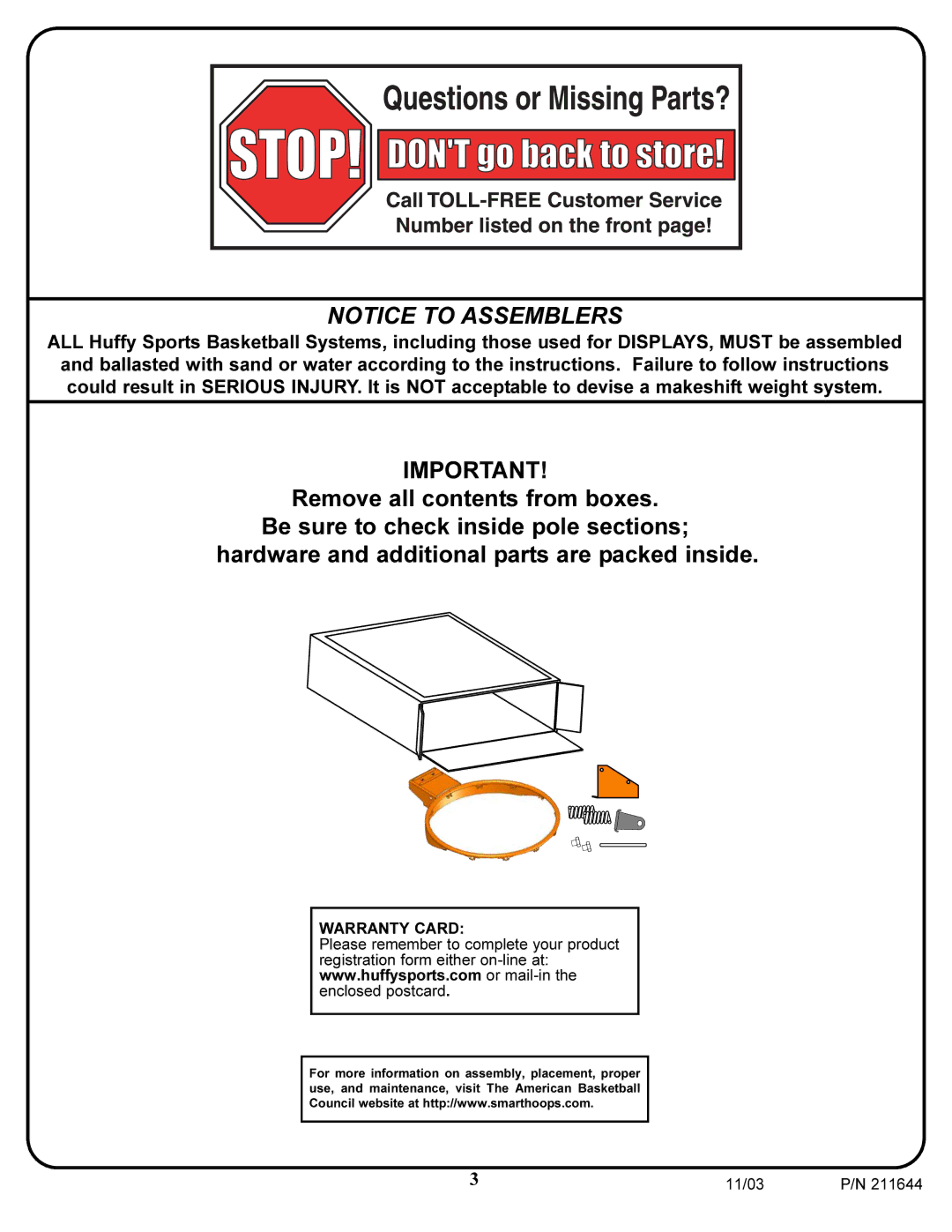 Huffy Pro Image Rim manual Warranty Card 