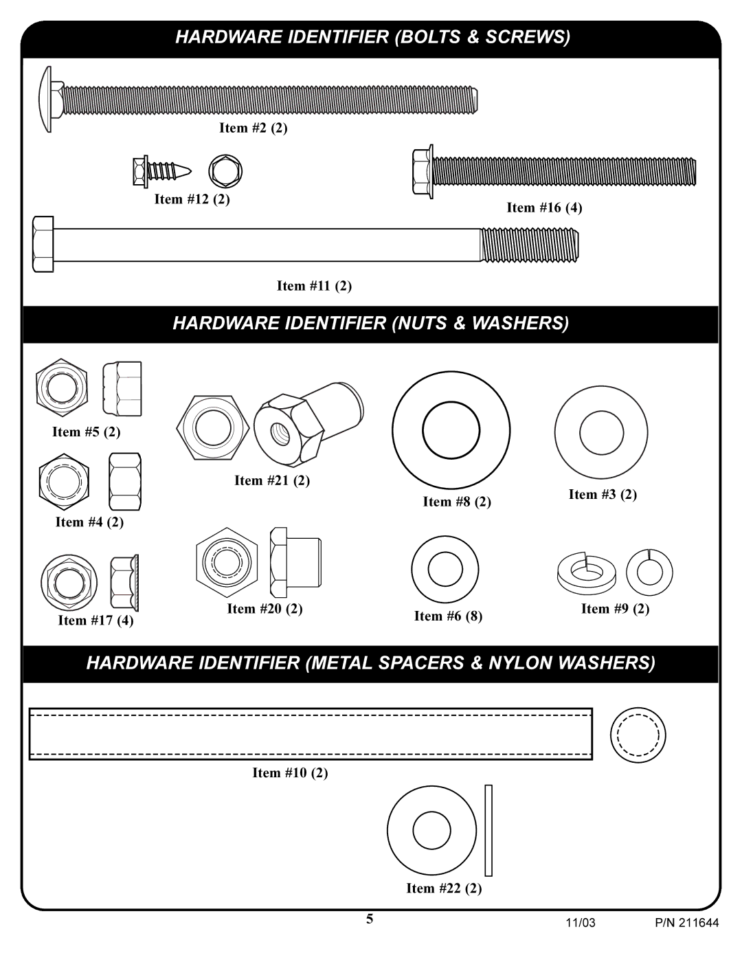 Huffy Pro Image Rim manual Hardware Identifier Bolts & Screws 