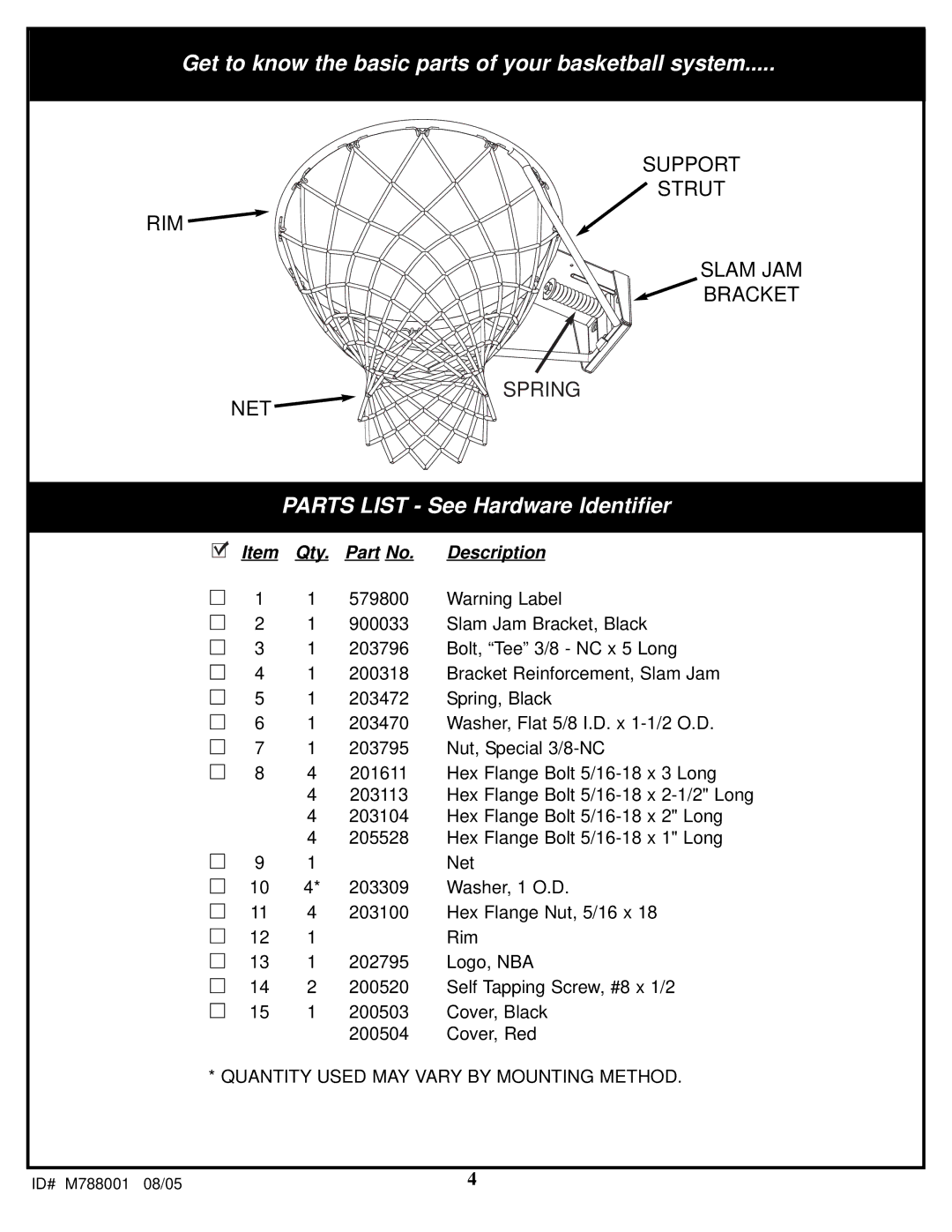 Huffy Pro Slam Rim manual Get to know the basic parts of your basketball system 