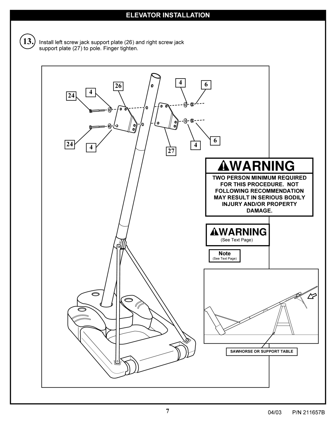 Huffy RC3200, RC9200, RC2000MK2, RC5200 manual Elevator Installation 