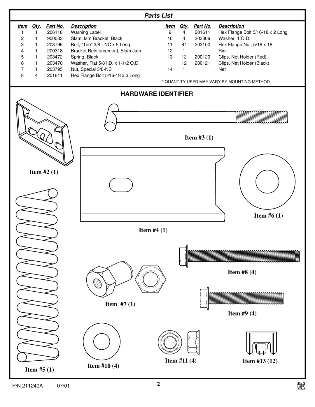 Huffy Rim manual Parts List 