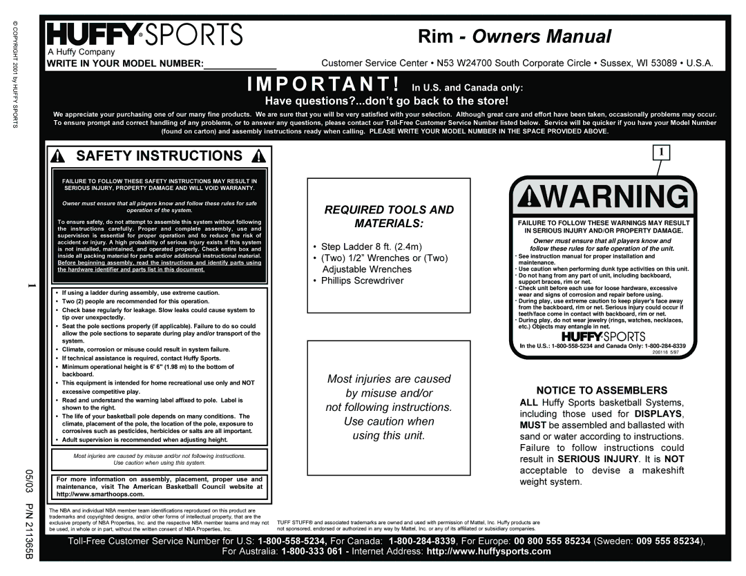 Huffy SA2840, SA2880, SA2881, SA2885, SA2821, SA2845, SA2825, SA2826, SA2815, SA2811, SA2816, SA2810 manual Safety Instructions 