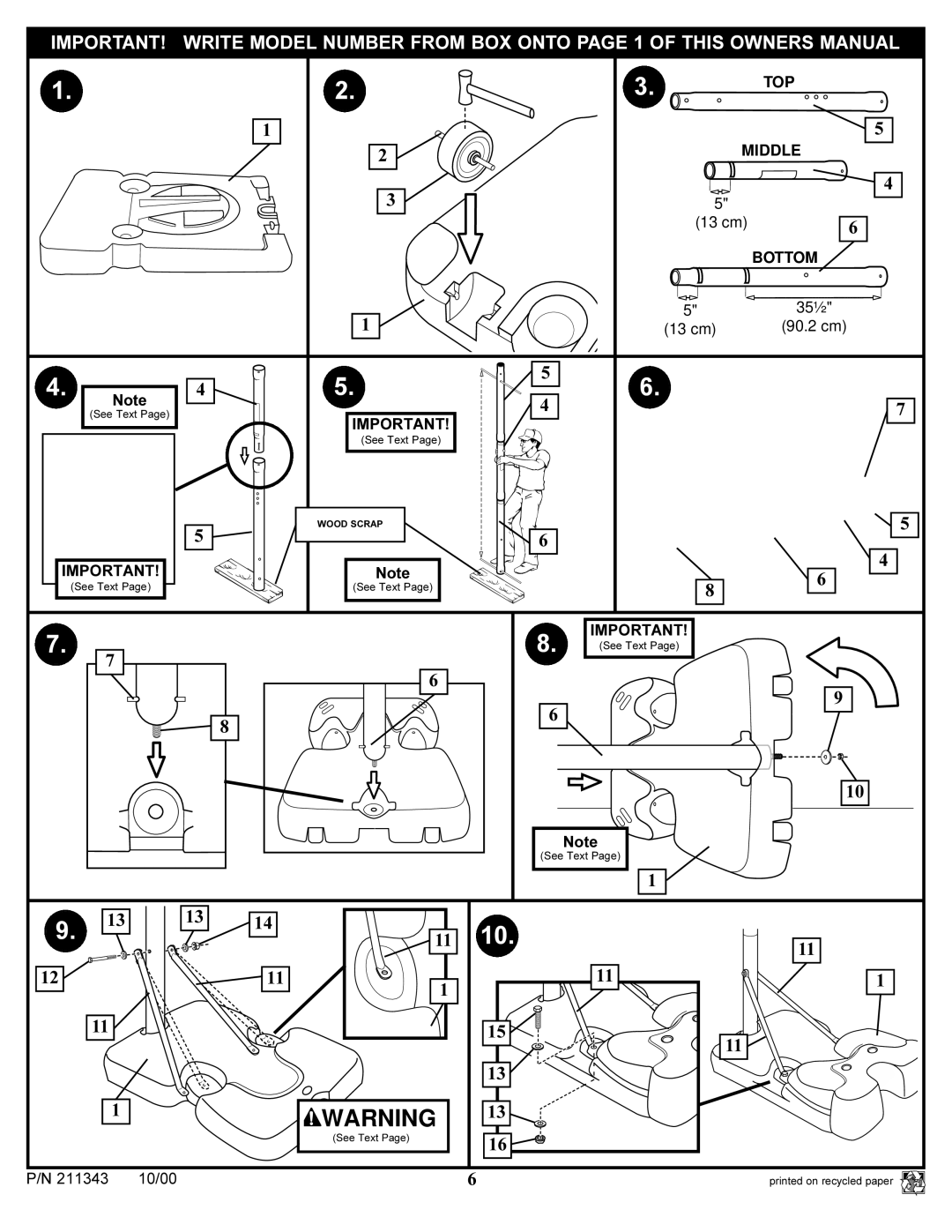 Huffy SA3216, SA3224, SA3226, SA3245, SA3244, SA3246, SA3225, SA3214, SA3215 manual Top 