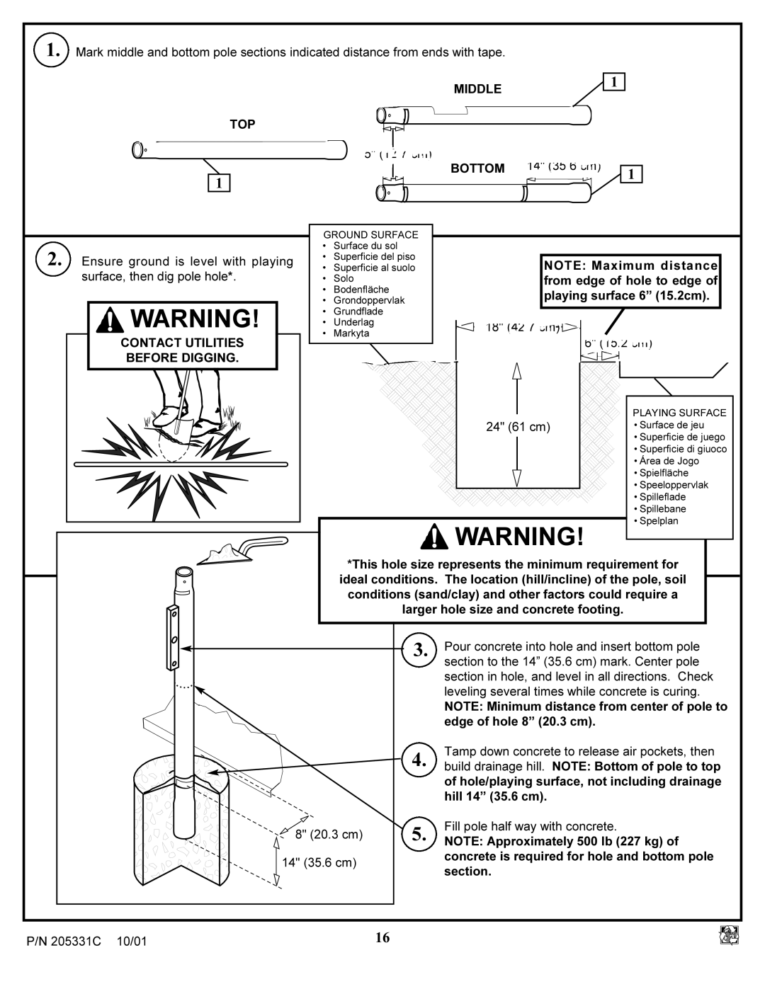 Huffy SKM 1032 manual Contact Utilities Before Digging, 18 42.7 cm 15.2 cm 24 61 cm 