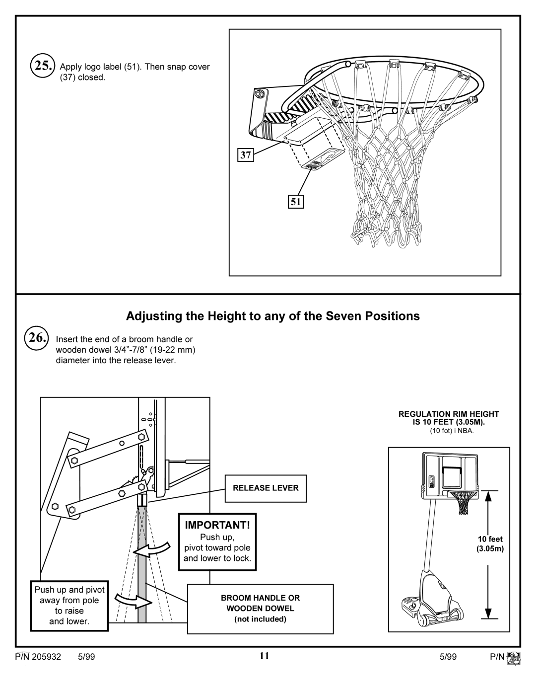 Huffy SKM 5200 manual Adjusting the Height to any of the Seven Positions 