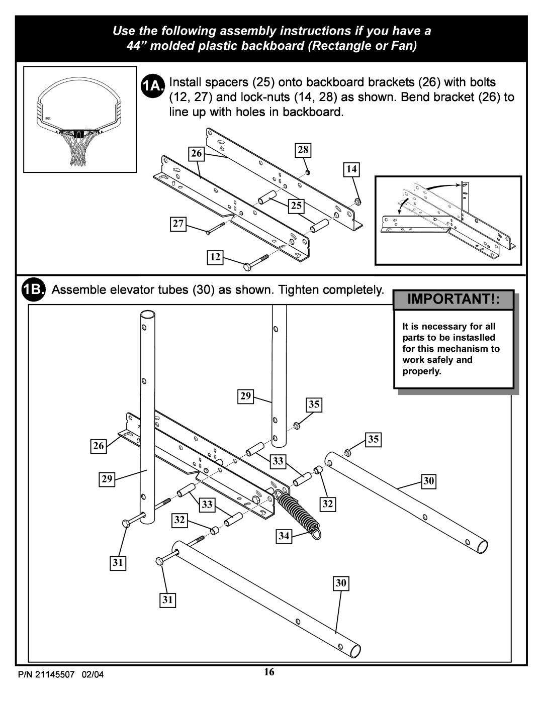 Huffy Sports Basketball Systems manual 1B. Assemble elevator tubes 30 as shown. Tighten completely 