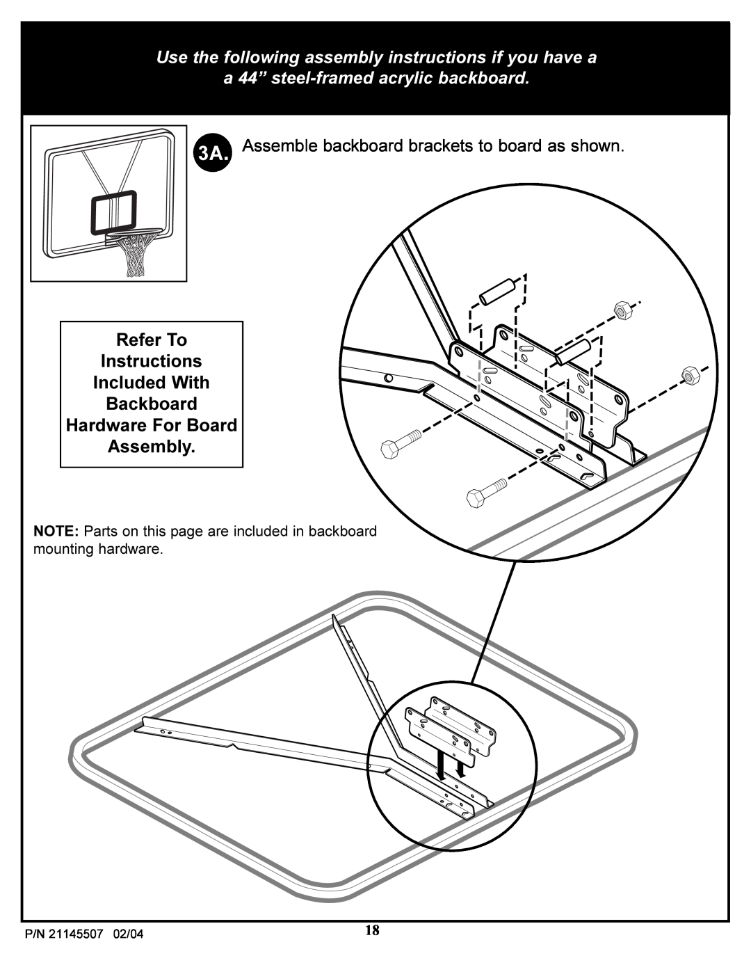 Huffy Sports Basketball Systems manual a 44” steel-framed acrylic backboard, P/N 21145507 02/04 
