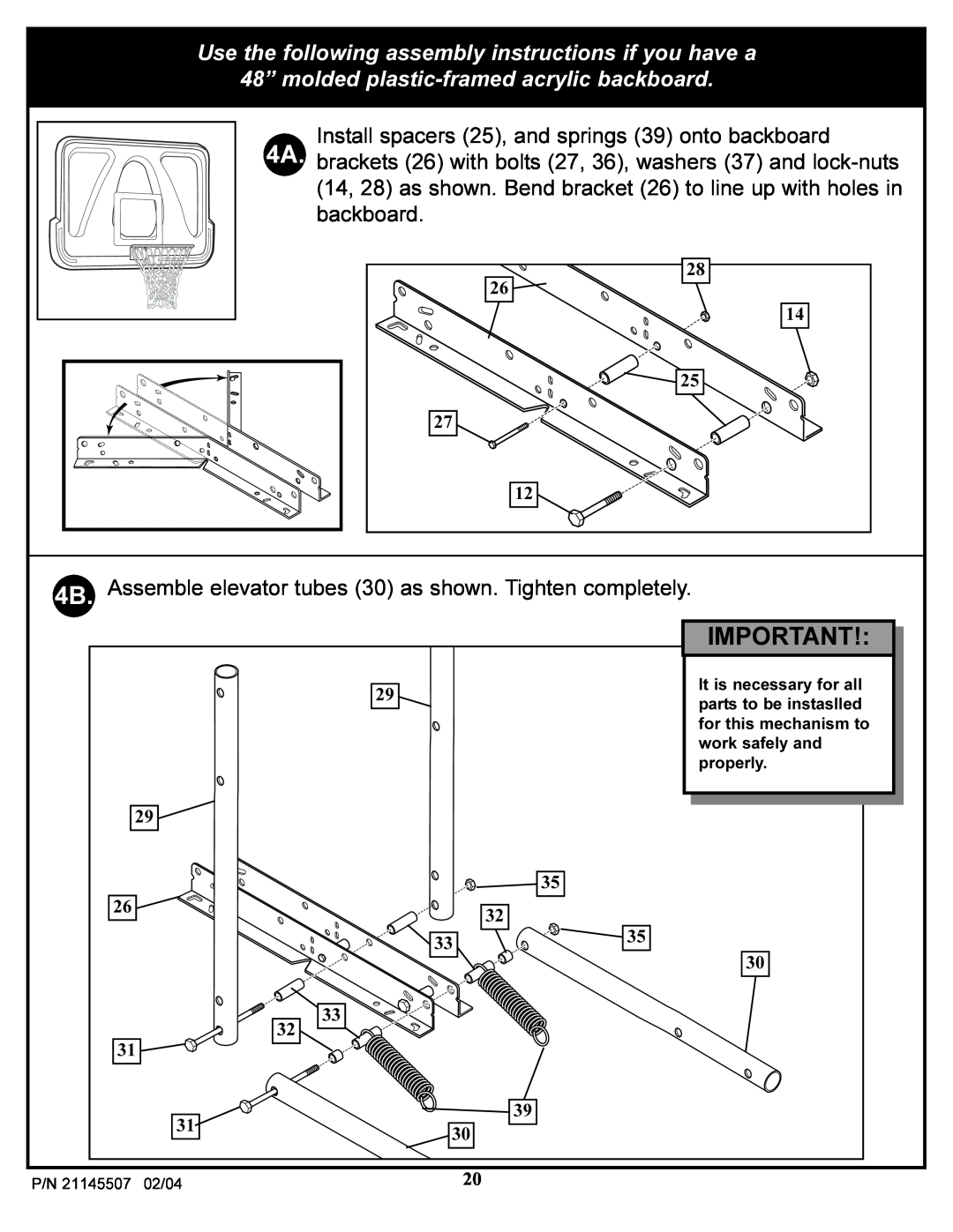 Huffy Sports Basketball Systems manual 48” molded plastic-framed acrylic backboard 