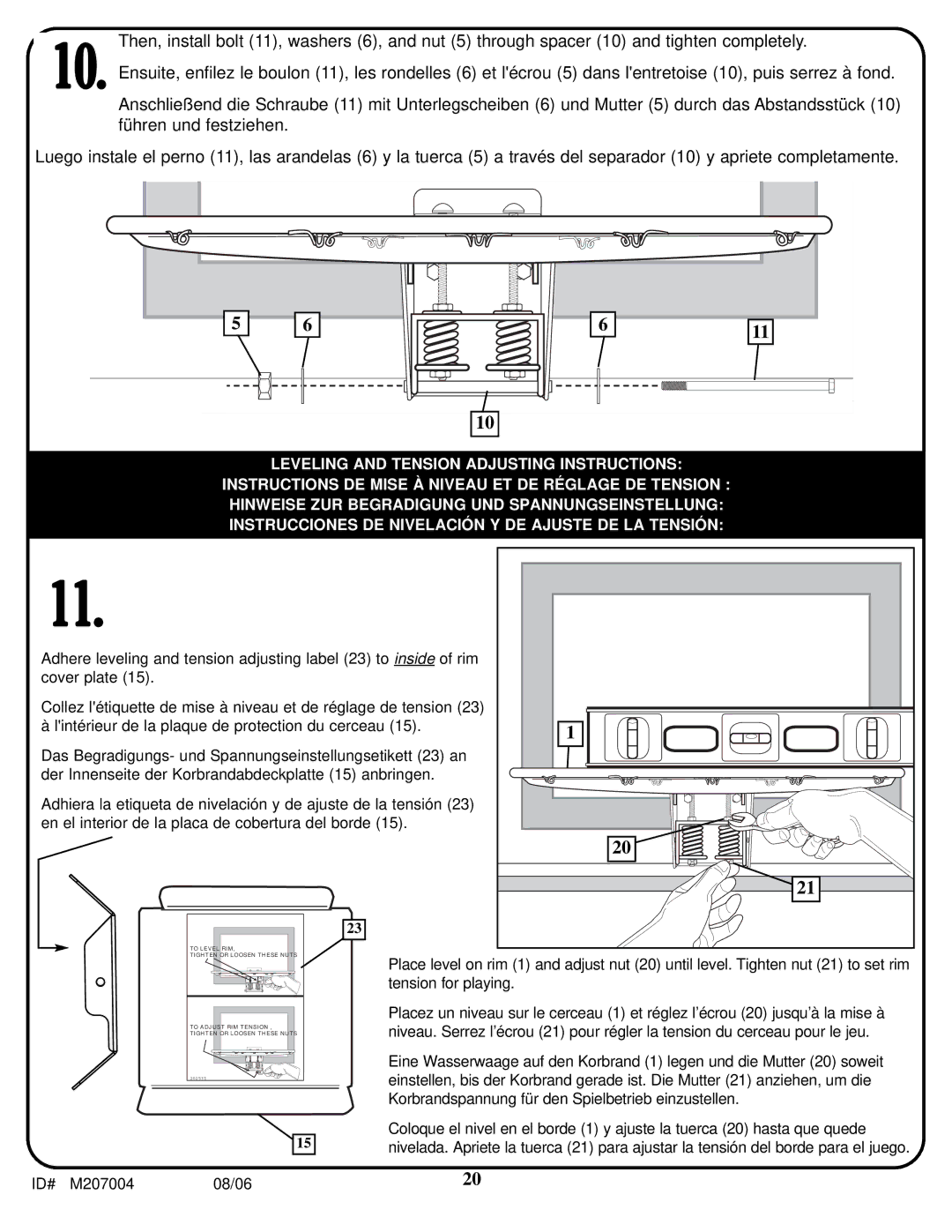 Huffy SR-VDA300U manual Leveling and Tension Adjusting Instructions 