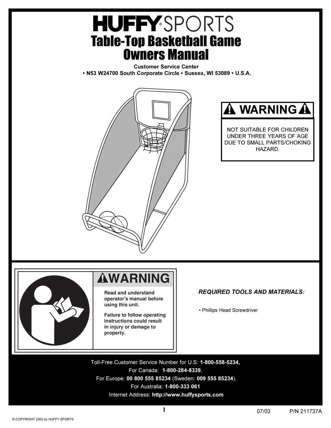 Huffy Table-Top Basketball Game manual 