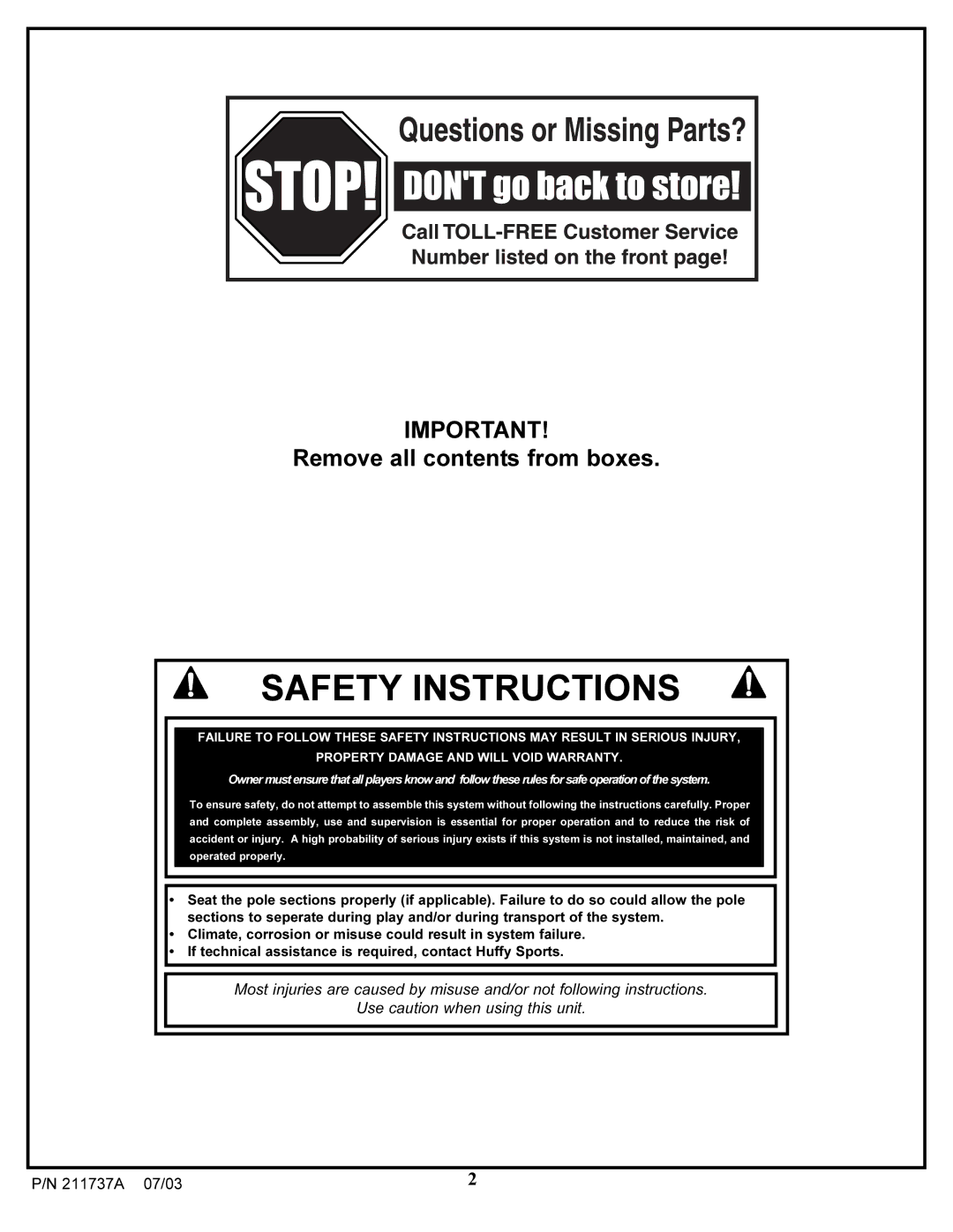 Huffy Table-Top Basketball Game manual Safety Instructions 