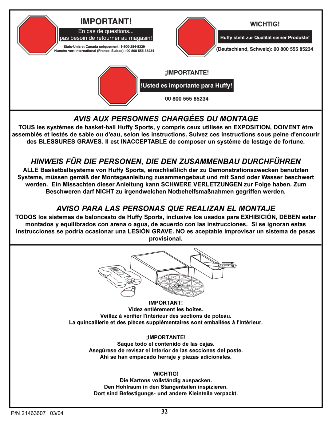 Huffy UXT4036AA, UXT4030AA, UXT3036AA, UXT2030AA, UXT2036AA, UXT3030AA manual Avis AUX Personnes Chargées DU Montage 