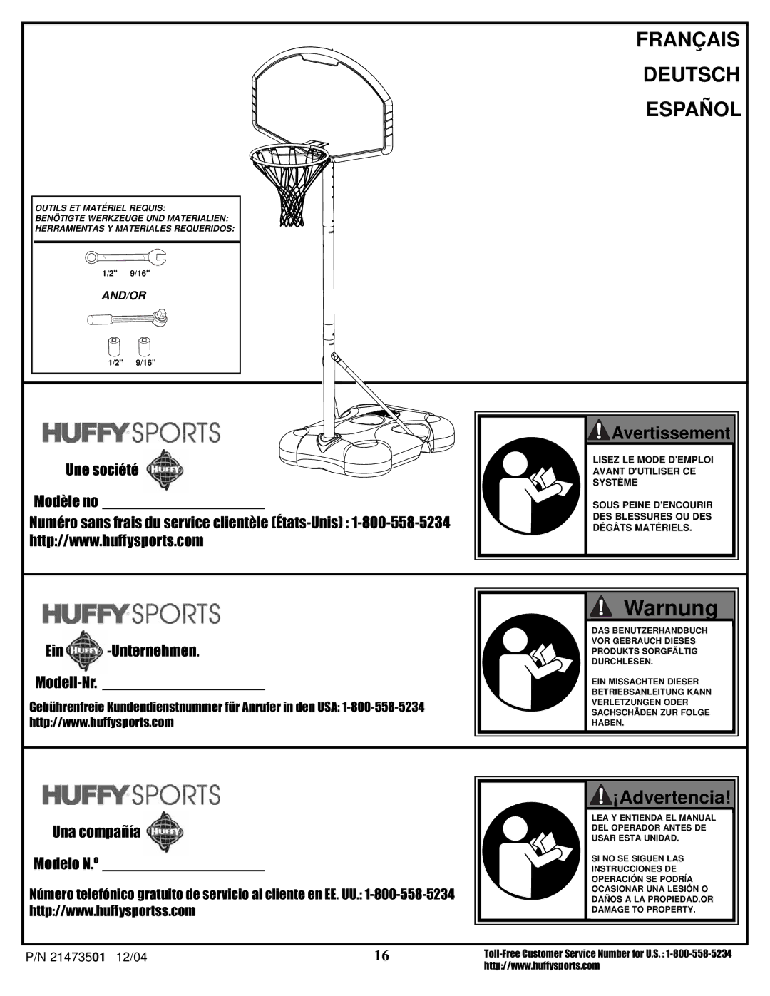 Huffy V 450, V 600 manual Warnung 