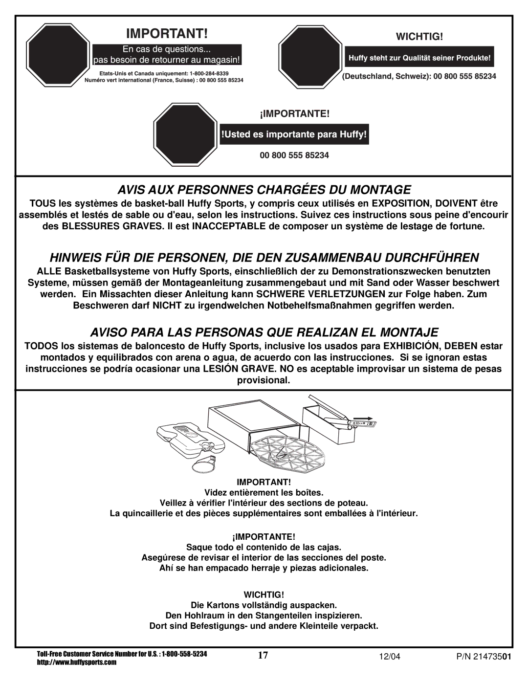 Huffy V 600, V 450 manual Avis AUX Personnes Chargées DU Montage 