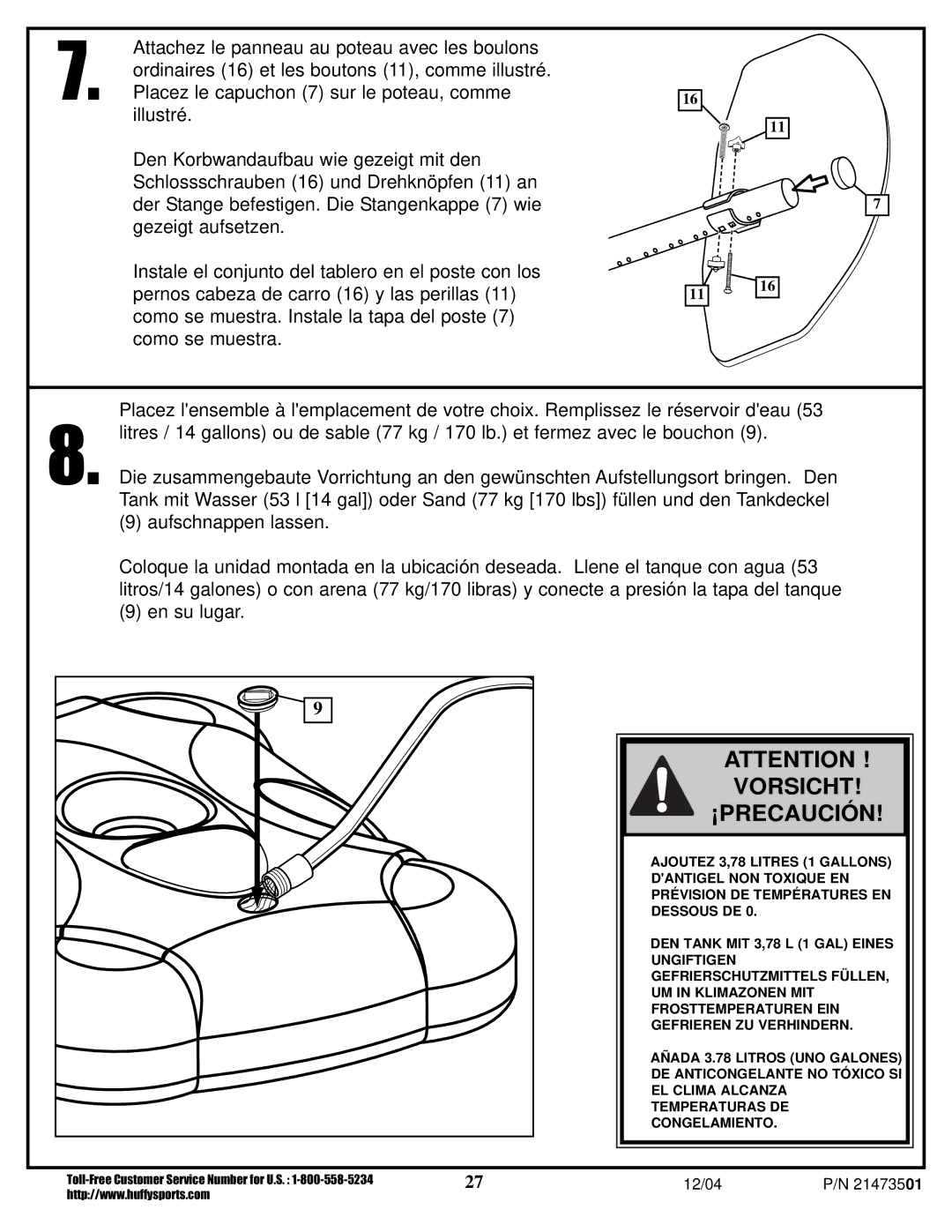 Huffy V 600, V 450 manual Vorsicht ¡PRECAUCIÓN 