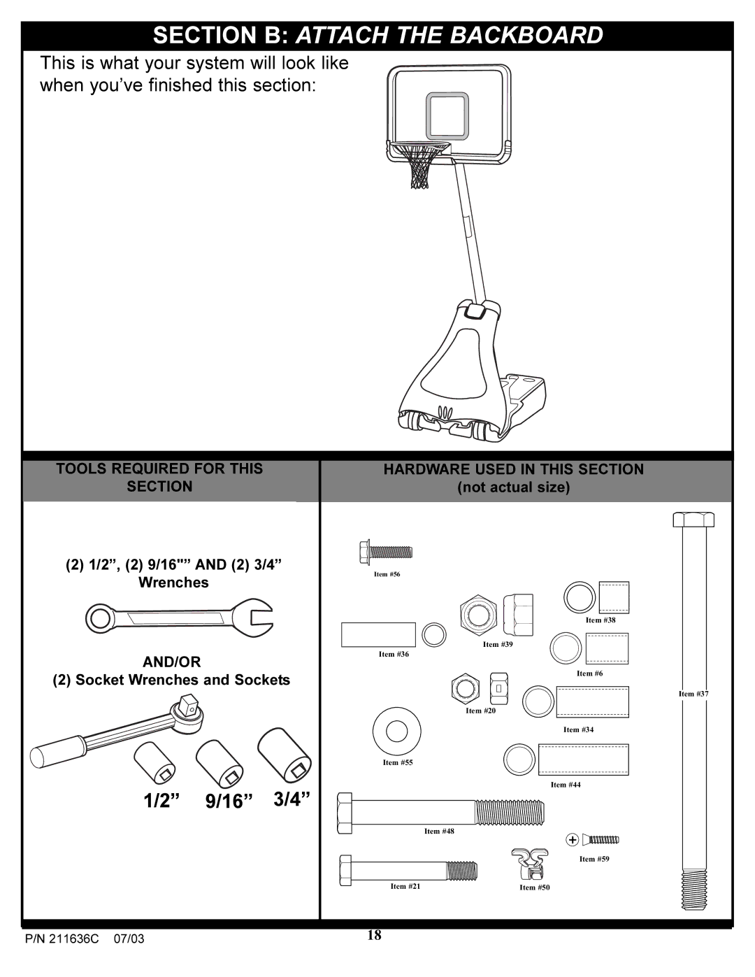 Huffy VP8100 manual Section B Attach the Backboard 