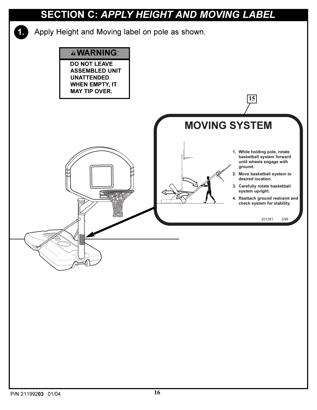 Huffy WI53089 manual Section C Apply Height and Moving Label 