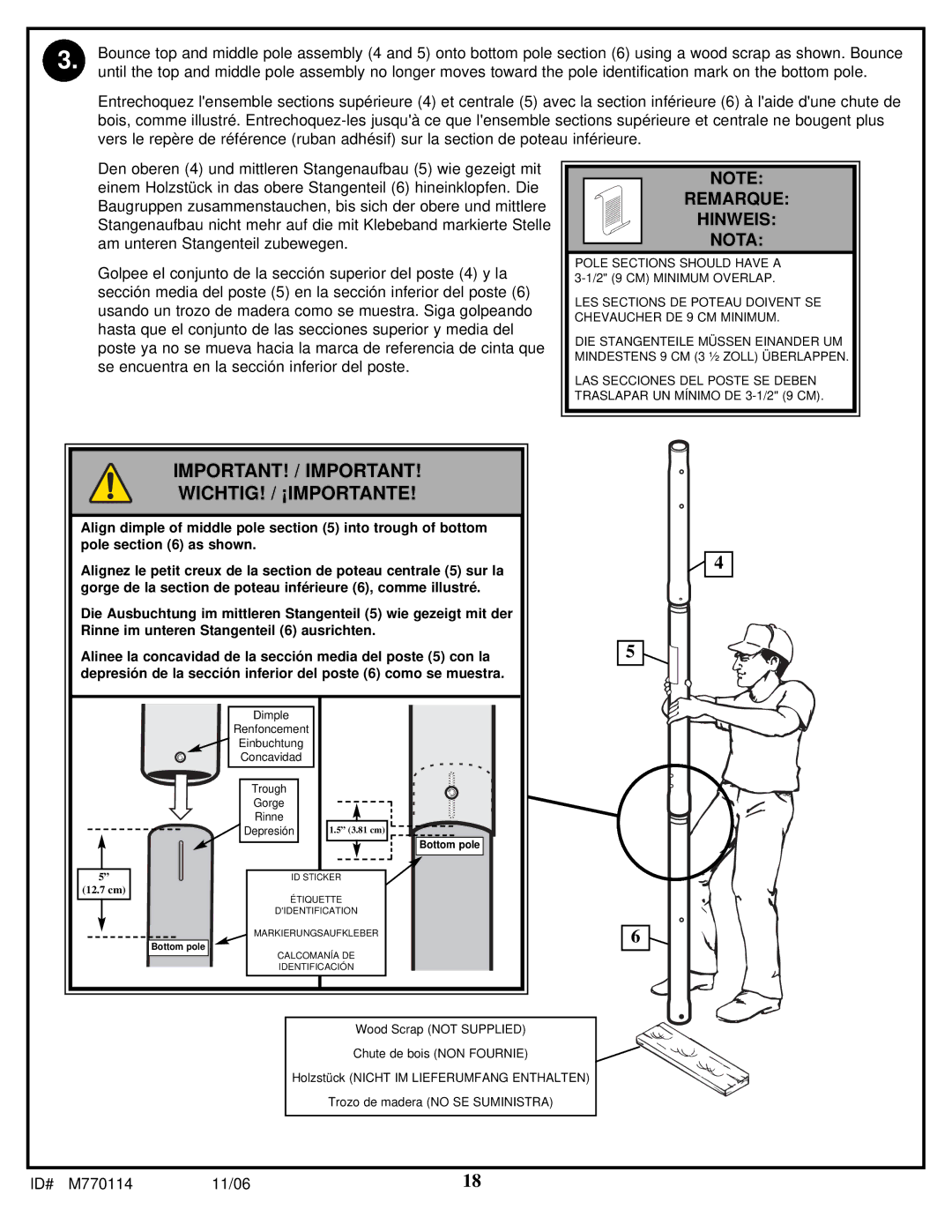 Huffy WM2688H manual IMPORTANT! / Important WICHTIG! / ¡IMPORTANTE, Remarque Hinweis Nota 