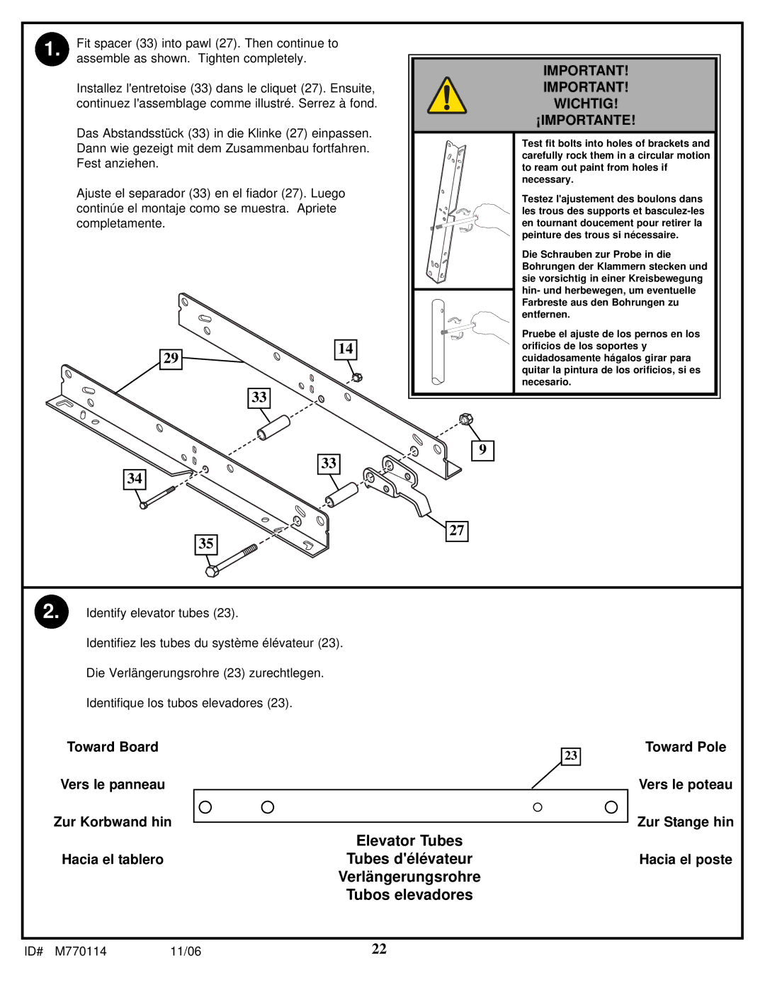 Huffy WM2688H manual Wichtig ¡IMPORTANTE 