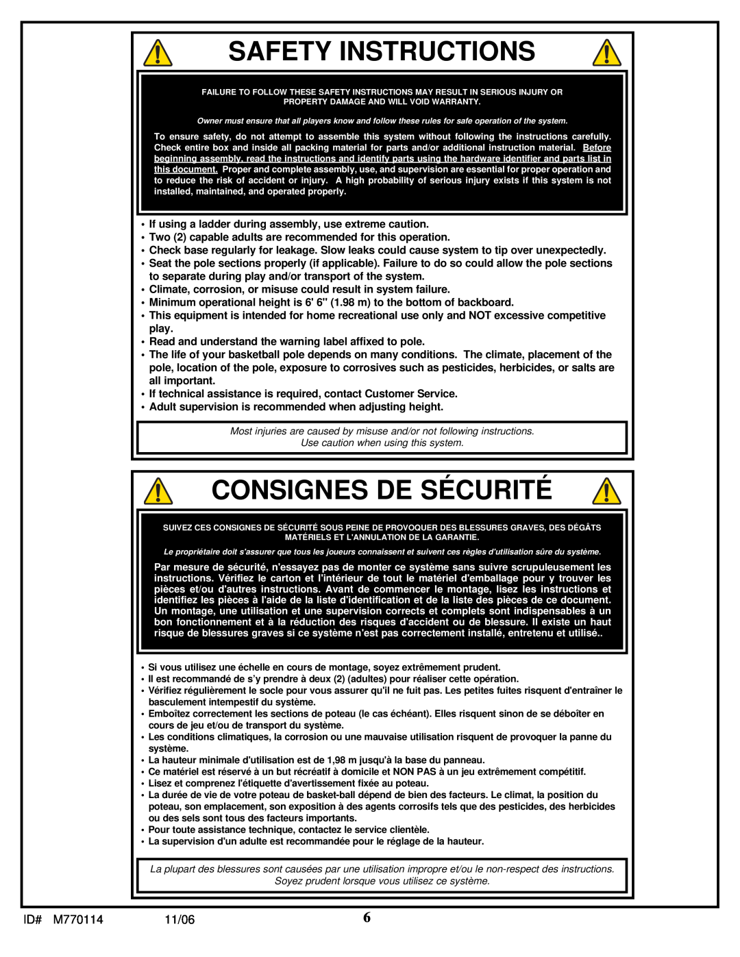 Huffy WM2688H manual Safety Instructions, Consignes De Sécurité 