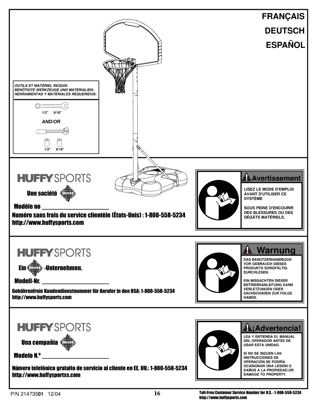 Huffy Youth Basketball System manual Une société Modèle no, Ein -Unternehmen Modell-Nr, Una compañía Modelo N.º 