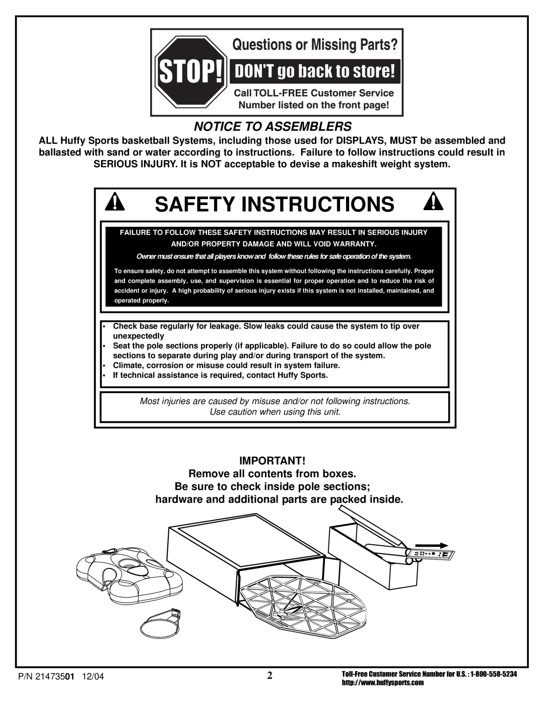 Huffy Youth Basketball System manual Safety Instructions 