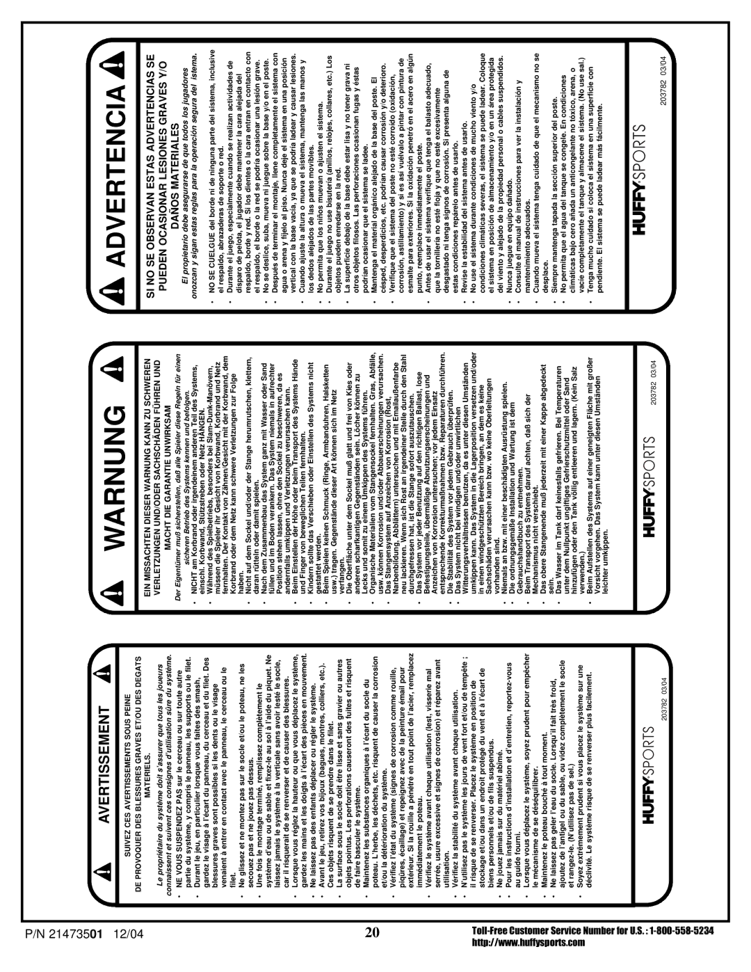 Huffy Youth Basketball System manual Warnung 