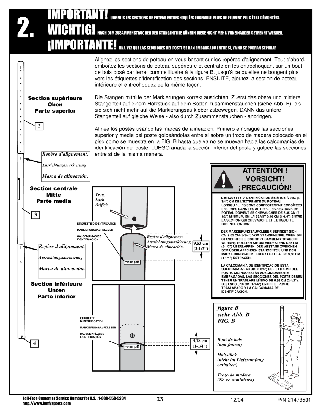 Huffy Youth Basketball System manual Vorsicht 