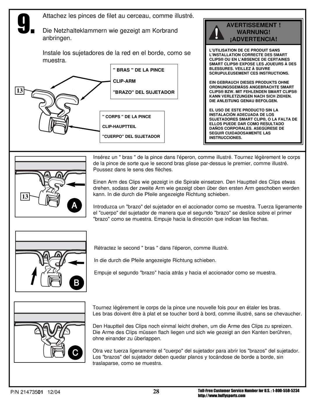 Huffy Youth Basketball System manual Avertissement Warnung ¡ADVERTENCIA 