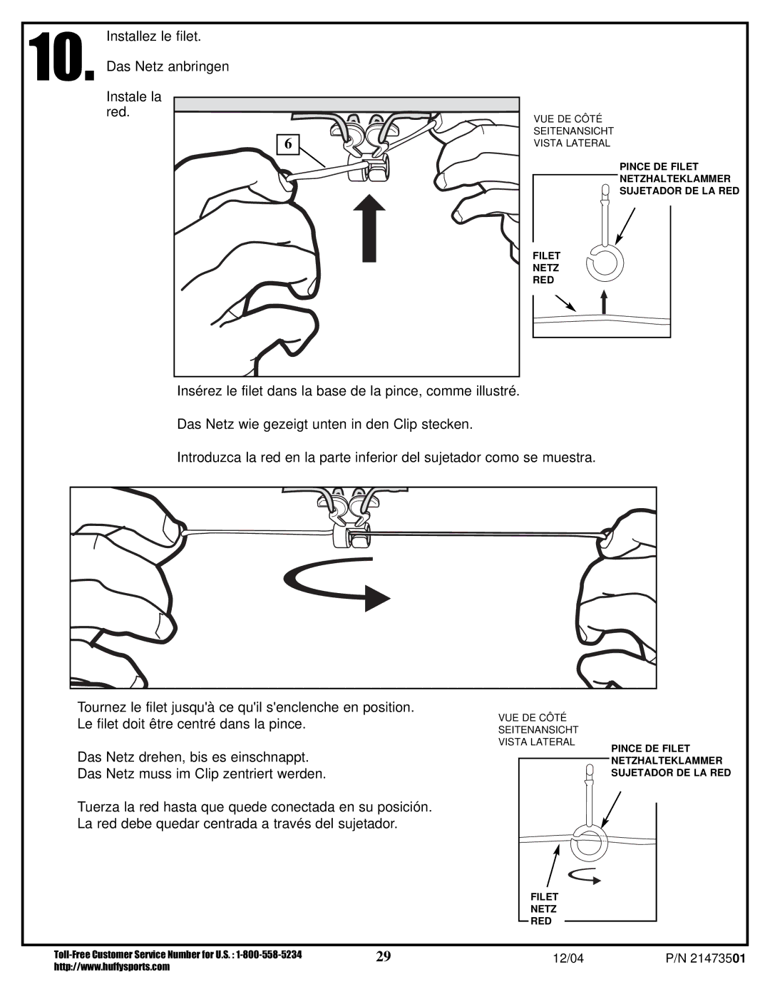 Huffy Youth Basketball System manual Pince DE Filet Netzhalteklammer Sujetador DE LA RED 