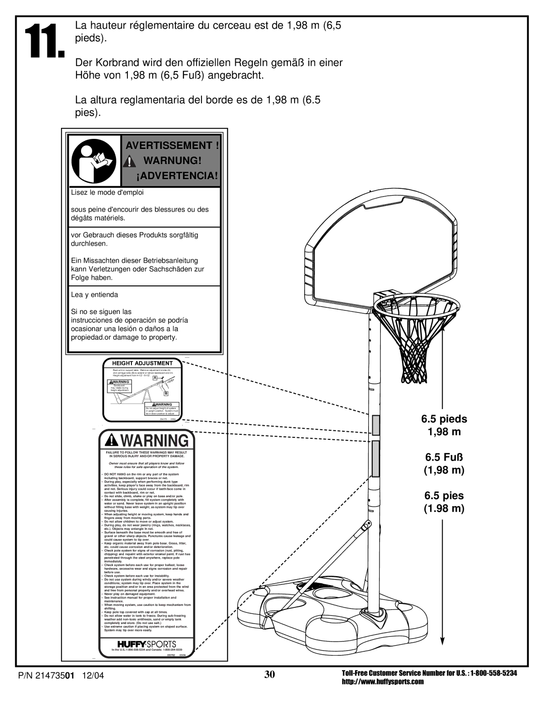 Huffy Youth Basketball System manual Pieds 98 m Fuß 1,98 m Pies 1.98 m 