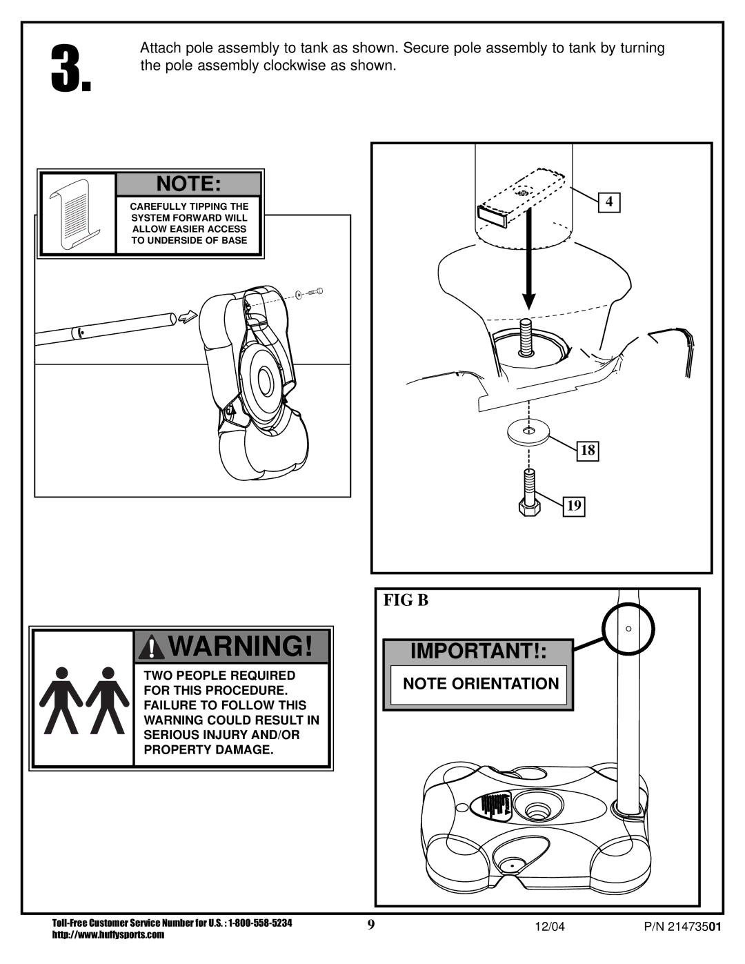 Huffy Youth Basketball System manual Fig B, Pole assembly clockwise as shown 