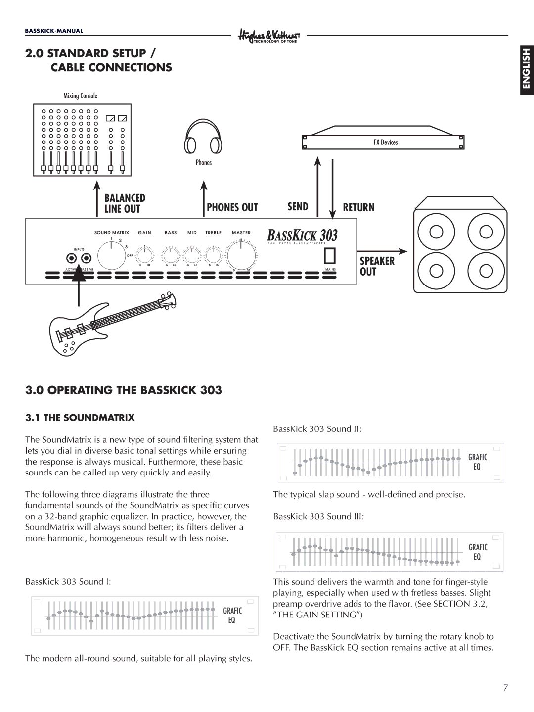 Hughes & Kettner 303 manual Standard Setup / Cable Connections, Balanced Phones OUT, Line OUT, Return, Out 