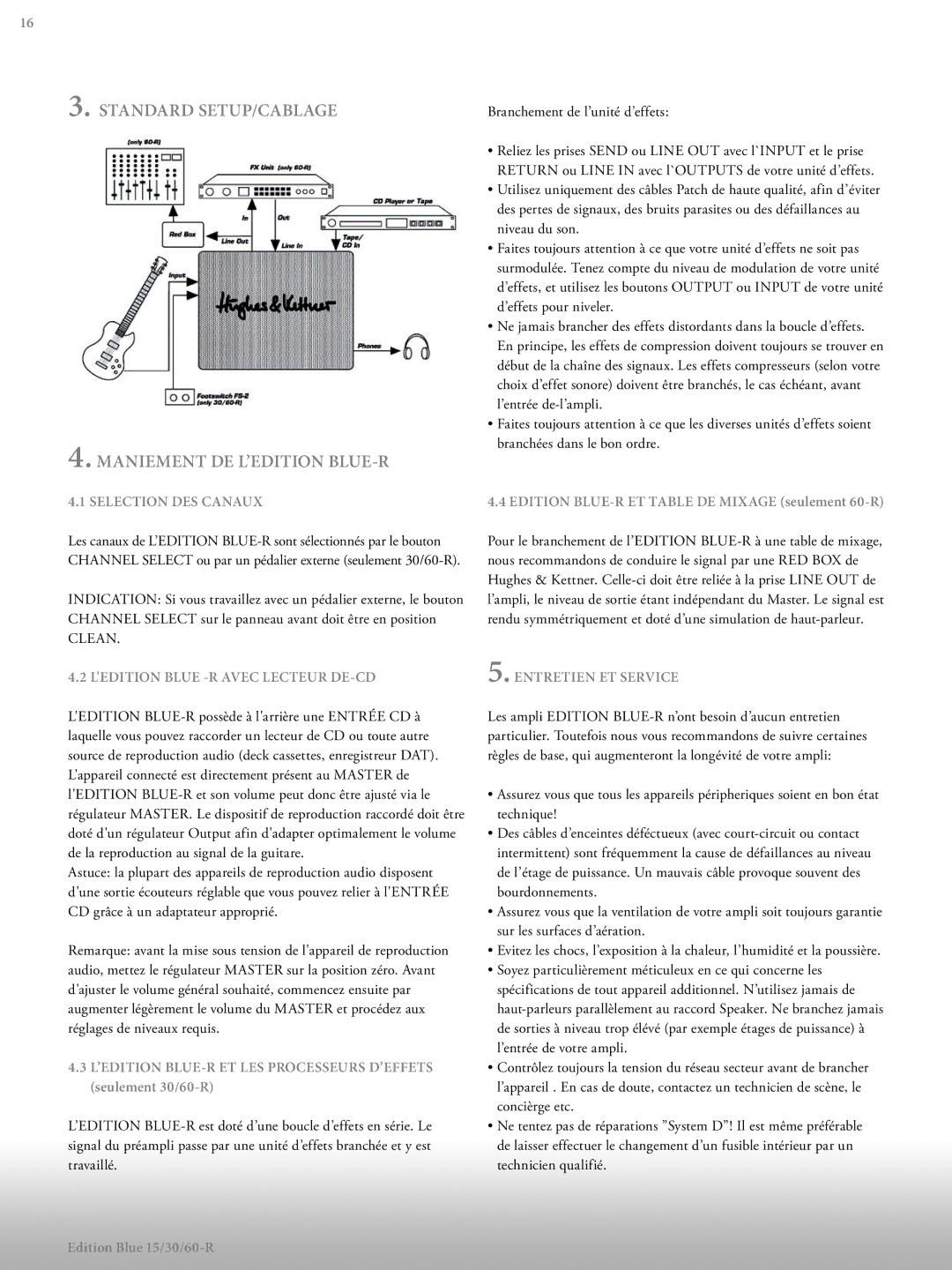 Hughes & Kettner 100, 50, 96 Standard SETUP/CABLAGE, Maniement DE L’EDITION BLUE-R, Ledition Blue -R Avec Lecteur DE-CD 