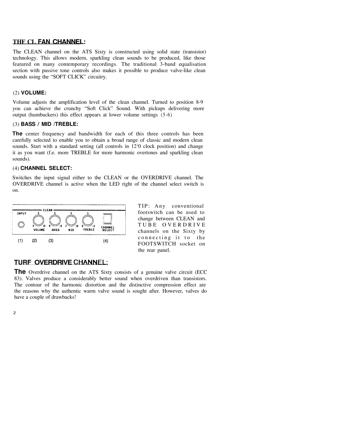 Hughes & Kettner ATS SIXTY user manual THF CL FAN Channel, Turf Overdrive Channe 