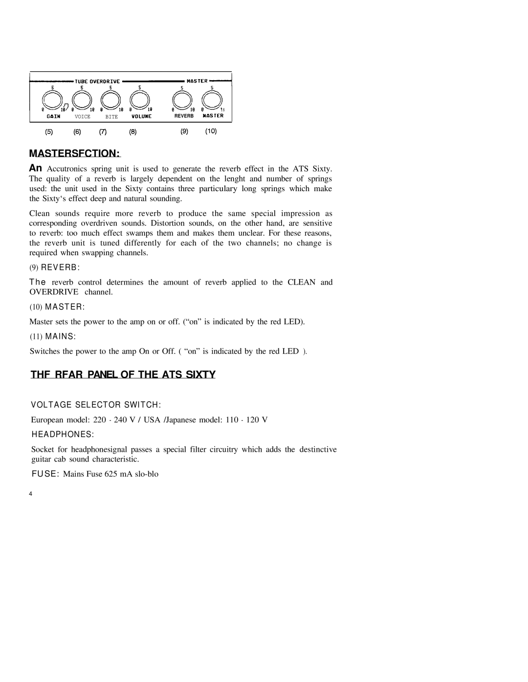 Hughes & Kettner ATS SIXTY user manual Mastersfction, THF Rfar Panel of the ATS Sixty 