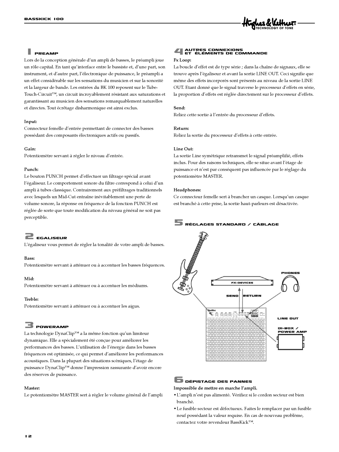 Hughes & Kettner Bass Kick 100 manual Egaliseur, 4Autres connexions etéÉlÉments de commande 