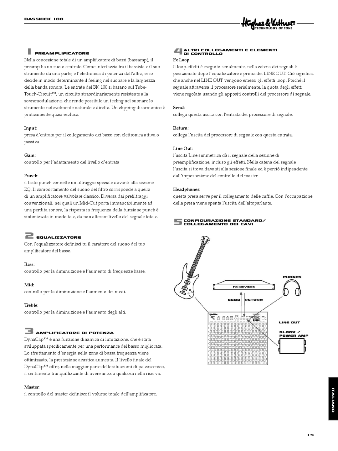 Hughes & Kettner Bass Kick 100 manual BassKick 1preamplificatore, Equalizzatore 