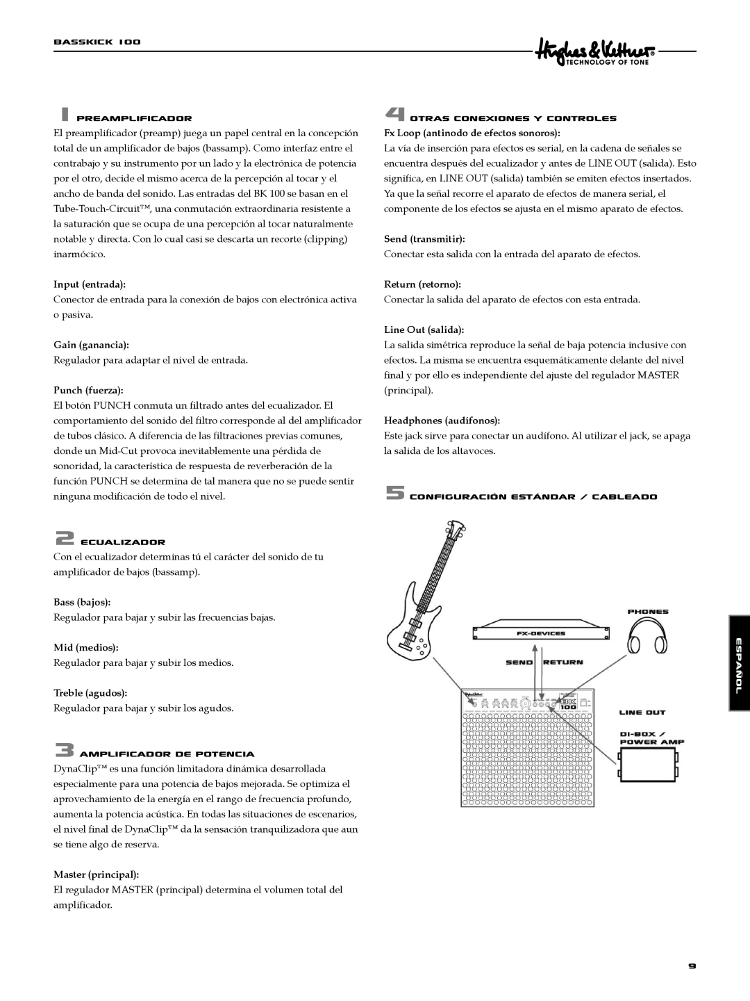Hughes & Kettner Bass Kick 100 manual BassKick 1preamplificador, Ecualizador 
