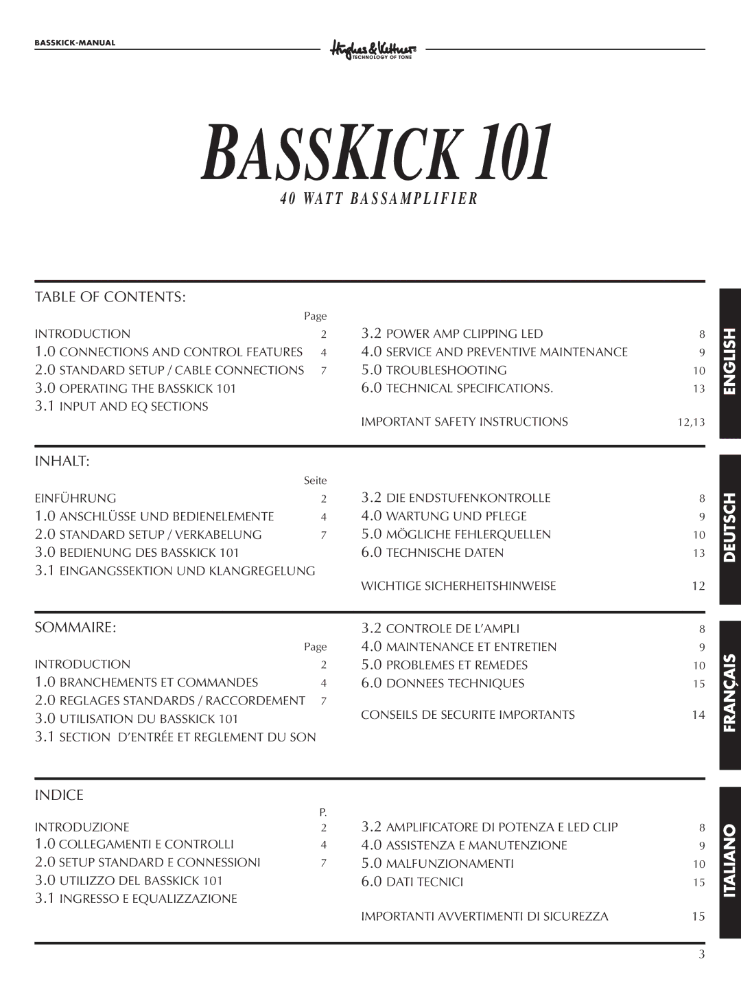 Hughes & Kettner Bass Kick 101 manual Basskick 