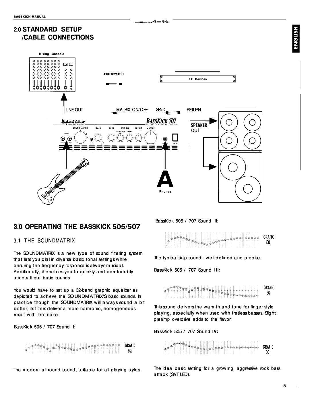 Hughes & Kettner Bass Kick 515 Standard Setup /Cable Connections, The Soundmatrix, OPERATING THE BASSKICK 505/507, Send 