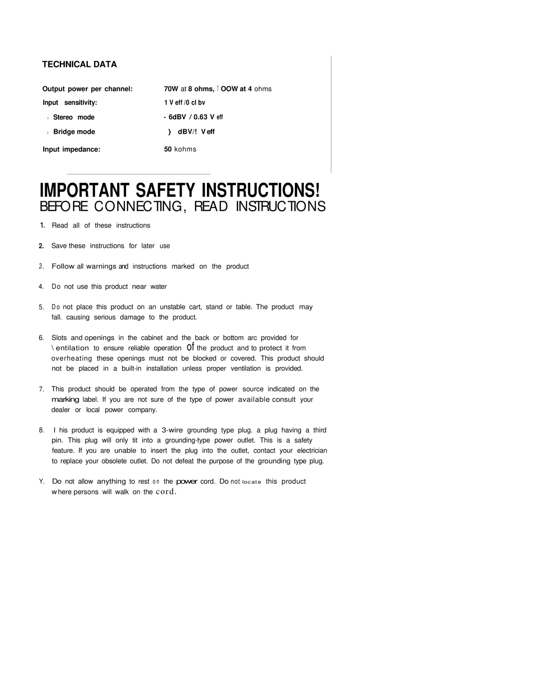 Hughes & Kettner CF 200 manual Important Safety Instructions 