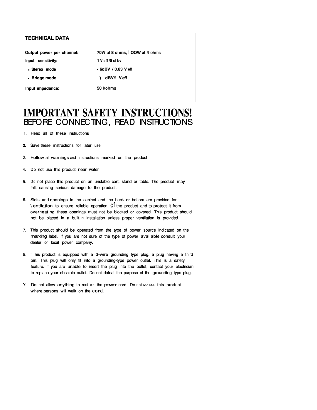 Hughes & Kettner CF 200 Important Safety Instructions, Before Connecting, Read Instructions, Technical Data, Stereo mode 