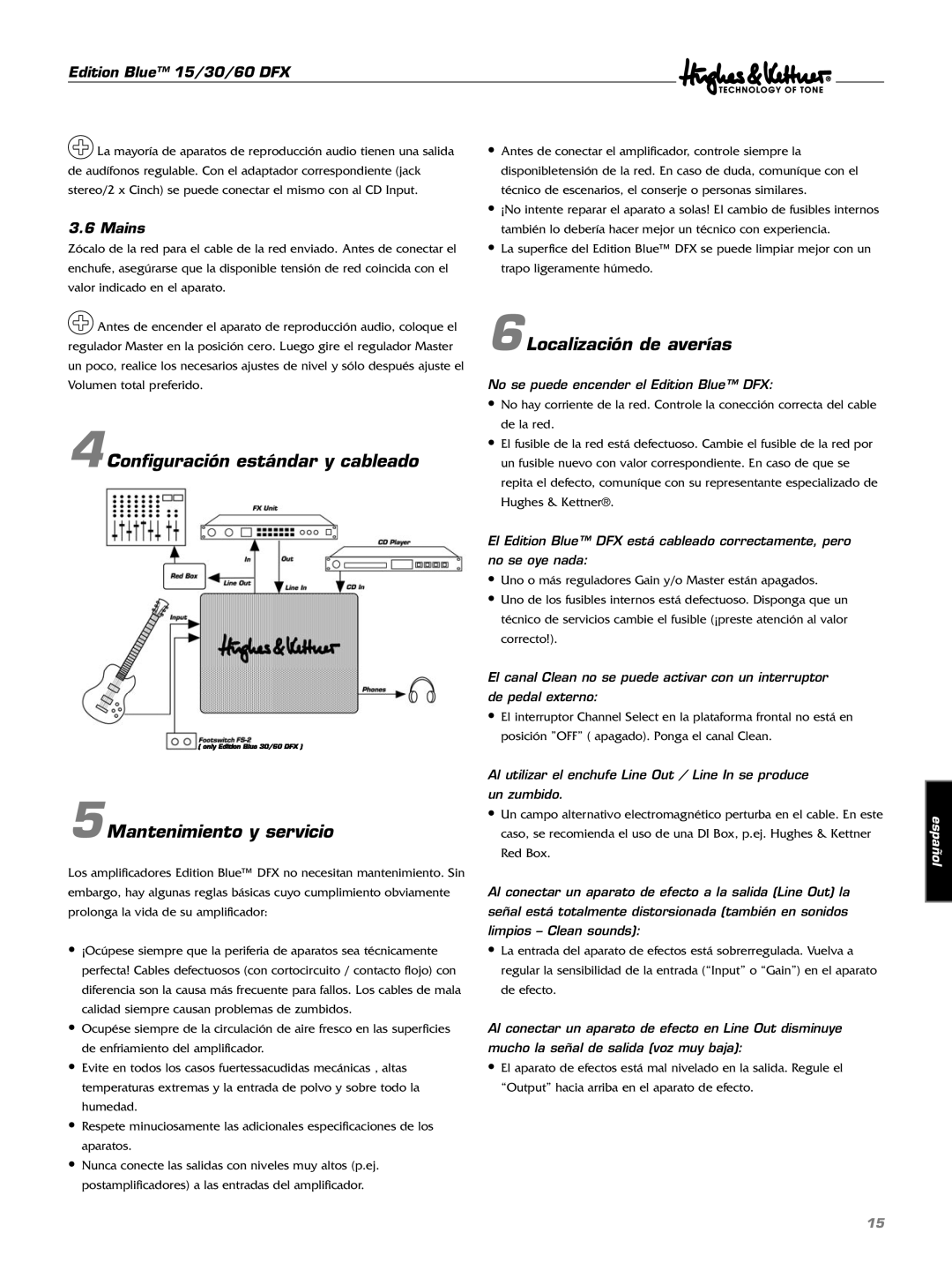 Hughes & Kettner manual 6Localización de averías, No se puede encender el Edition Blue DFX 